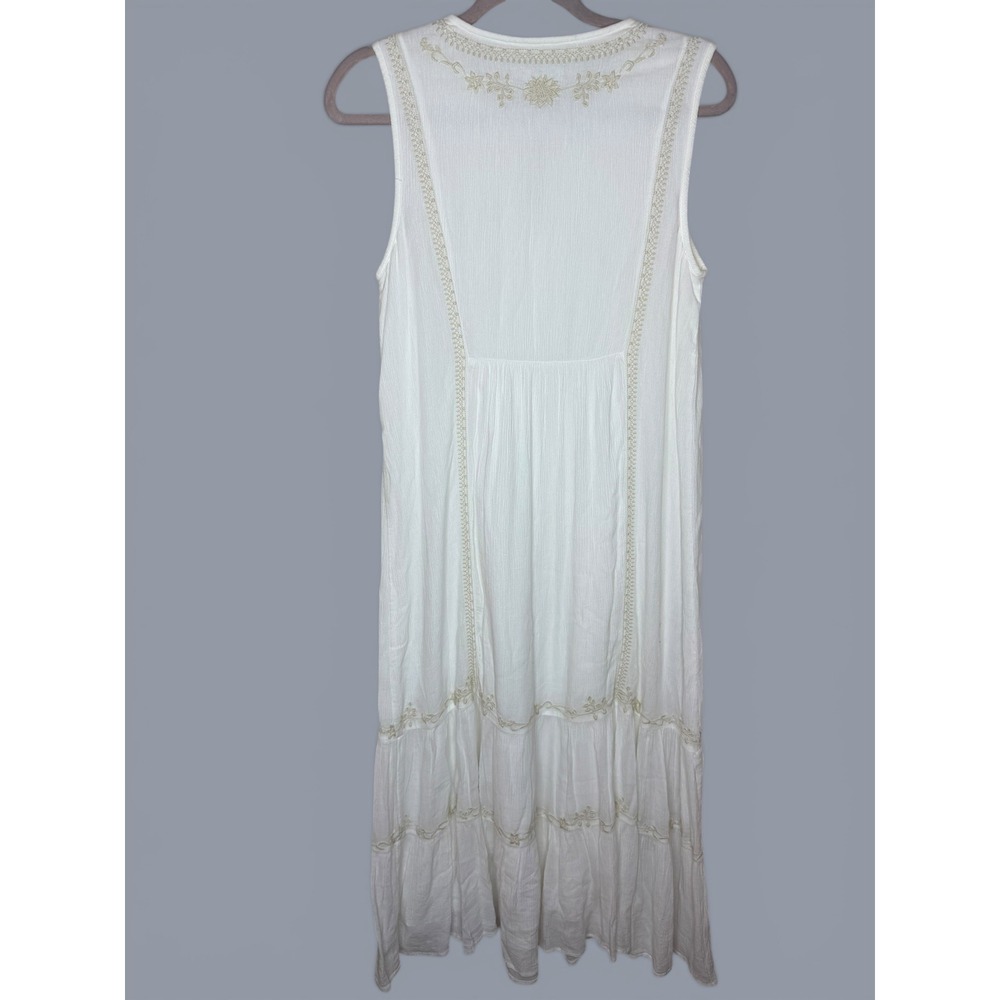 J. Jill White Crinkle Gauze Embroidered Beaded Sleeveless Midi Dress Womens XS - Picture 3 of 9
